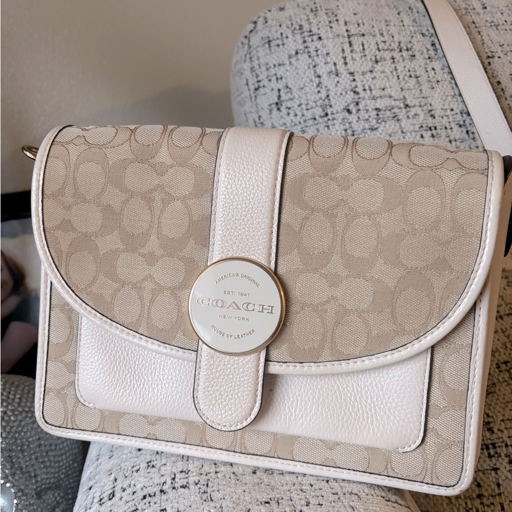 Tan and white coach purse authentic